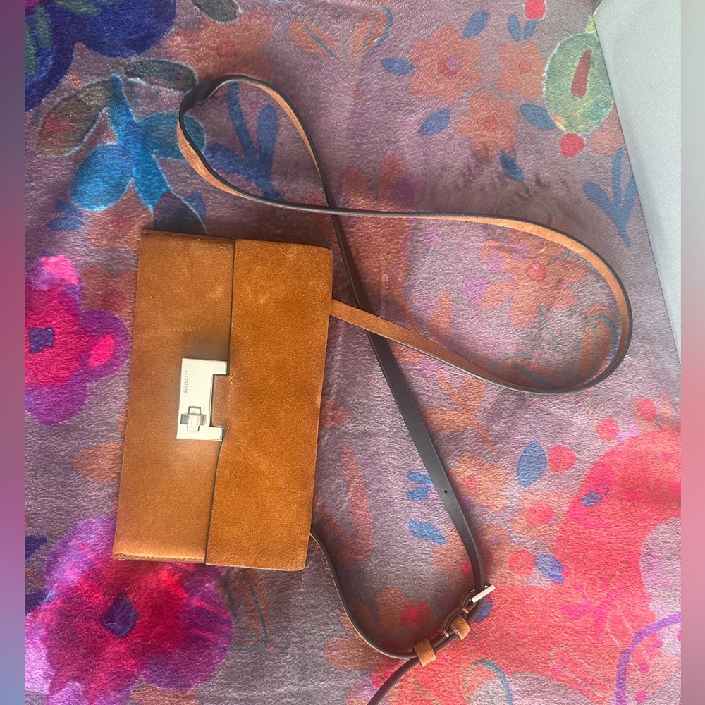 All Saints Brown Suede Leather Crossbody Bag